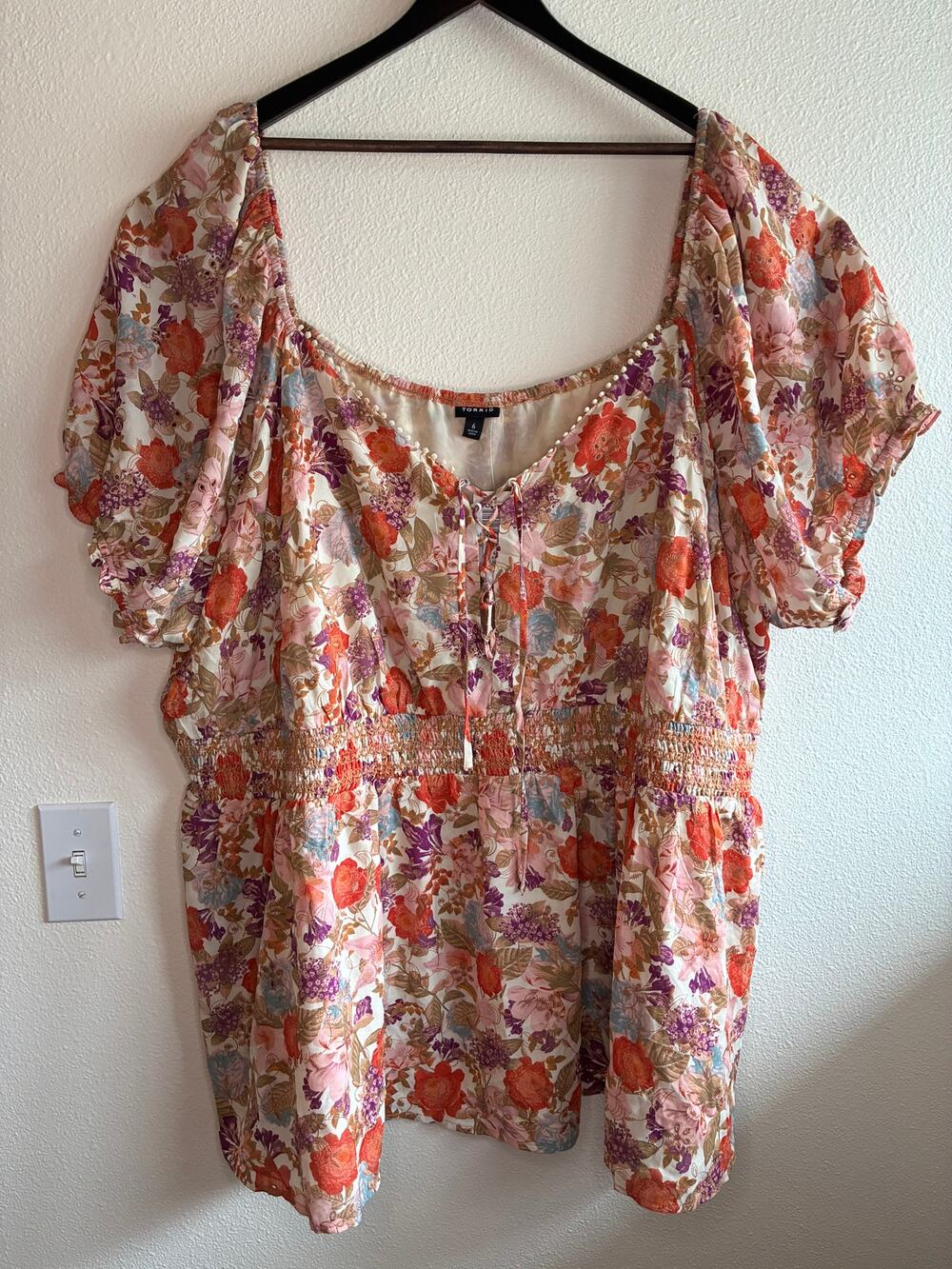 NWT Torrid Georgette Eyelet Smocked Waist Top Puff Sleeve Harvest Floral | 6X